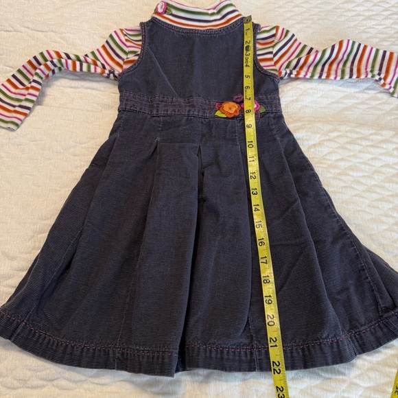 Gymboree Gray Corduroy Jumper Dress W/ Striped Turtleneck Size 4T Cotton Floral - Picture 9 of 11